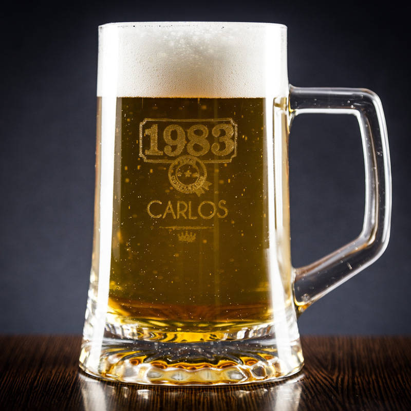 Regalos personalizados: Cristalería personalizada: Jarra de cerveza año de nacimiento