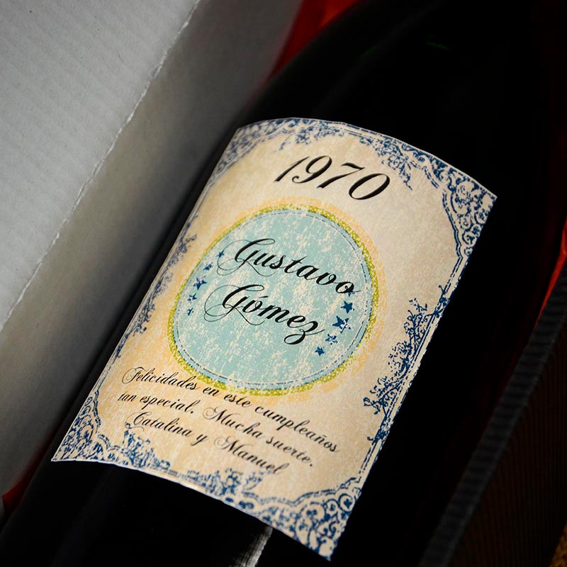 Regalos personalizados: Bebidas personalizadas: Botella de champán cumpleaños vintage