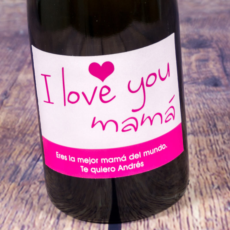 Regalos personalizados: Bebidas personalizadas: Botella de champán I love you mamá