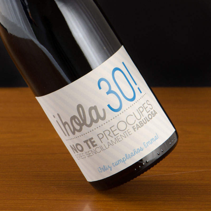 Regalos personalizados: Bebidas personalizadas: Botella de vino 30 cumpleaños