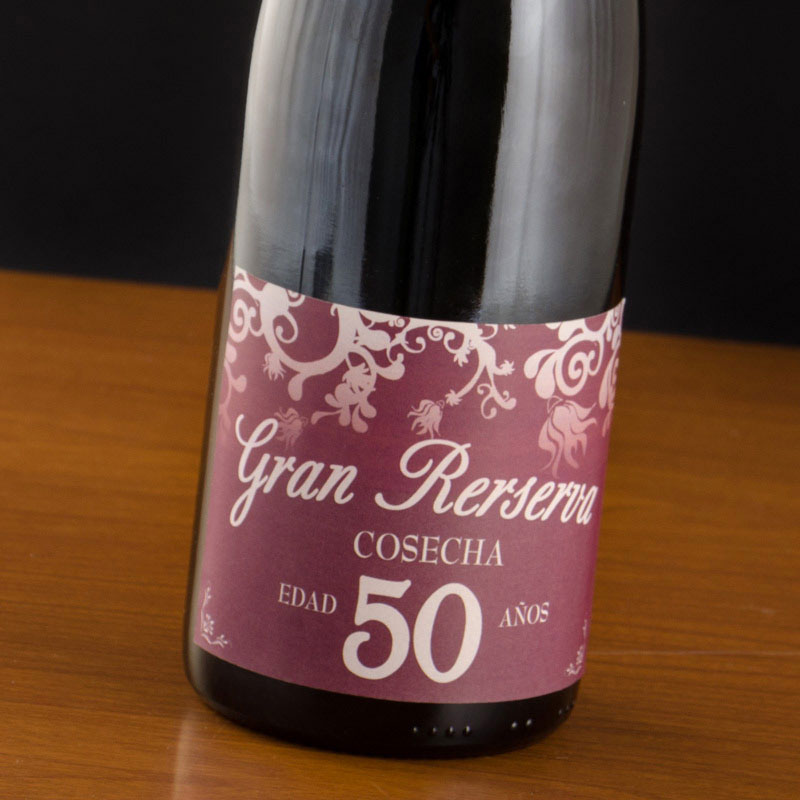 Regalos personalizados: Bebidas personalizadas: Botella de vino 50 años
