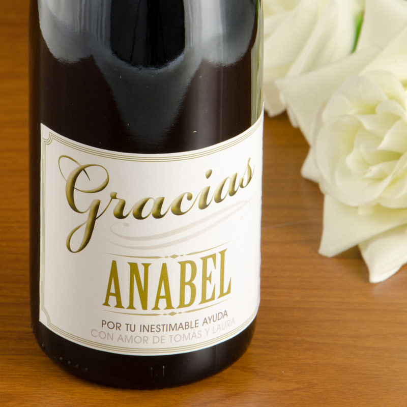 Regalos personalizados: Bebidas personalizadas: Botella de vino "Agradecimiento"