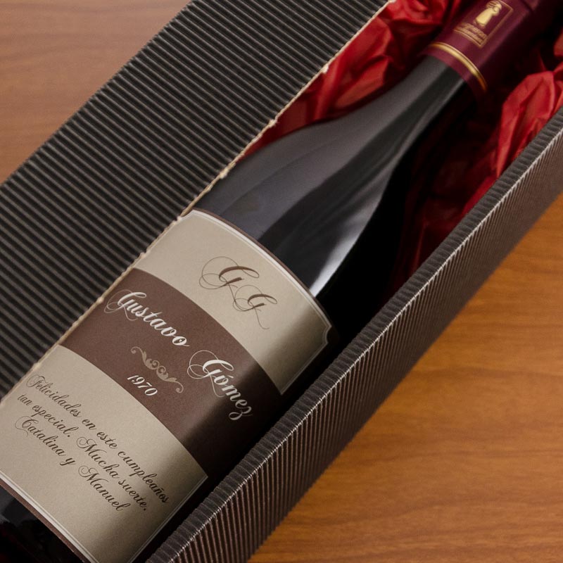 Regalos personalizados: Bebidas personalizadas: Botella de vino con etiqueta cumpleaños