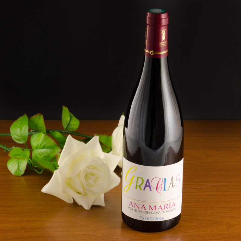 Regalos personalizados: Bebidas personalizadas: Botella de vino para dama de honor