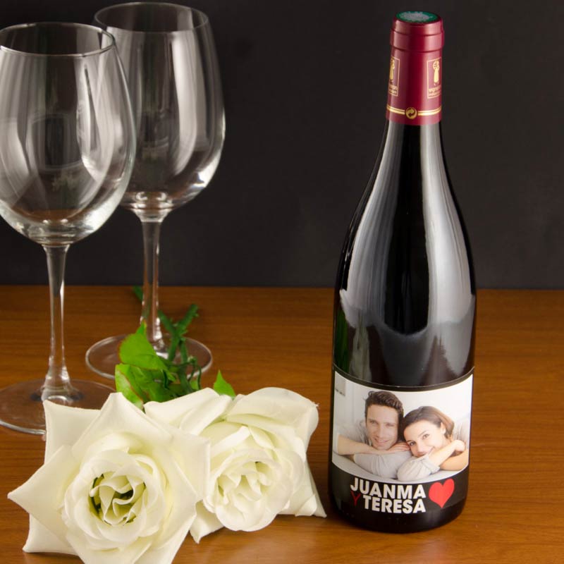 Regalos personalizados: Bebidas personalizadas: Botella de vino personalizada Amor con foto