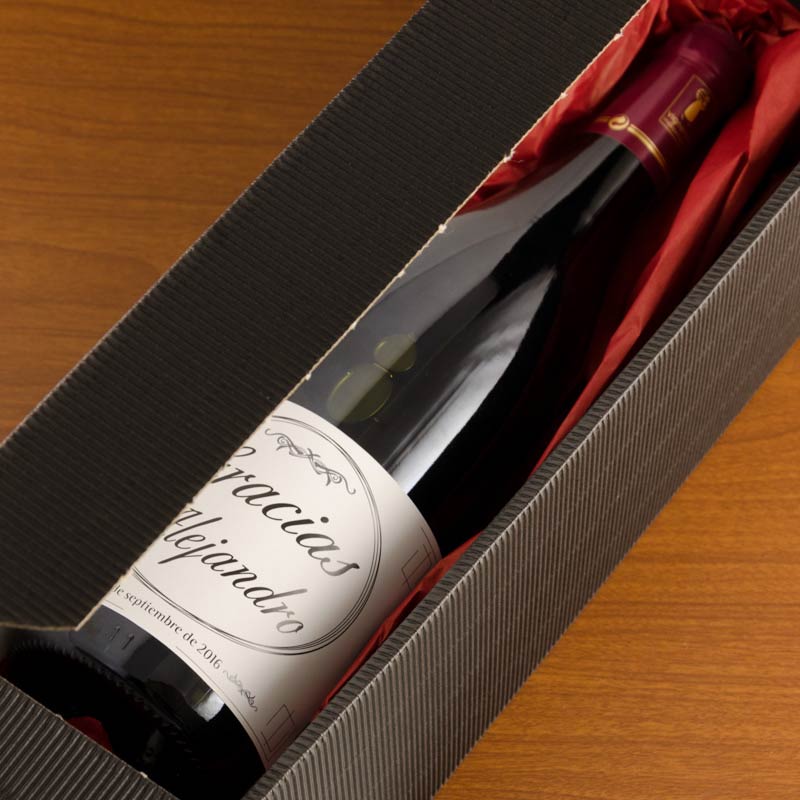 Regalos personalizados: Bebidas personalizadas: Botella de vino personalizada 'Gracias'