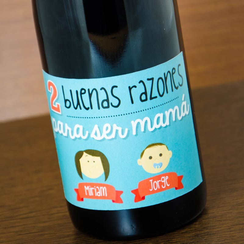 Regalos personalizados: Bebidas personalizadas: Botella de vino razones para ser mamá