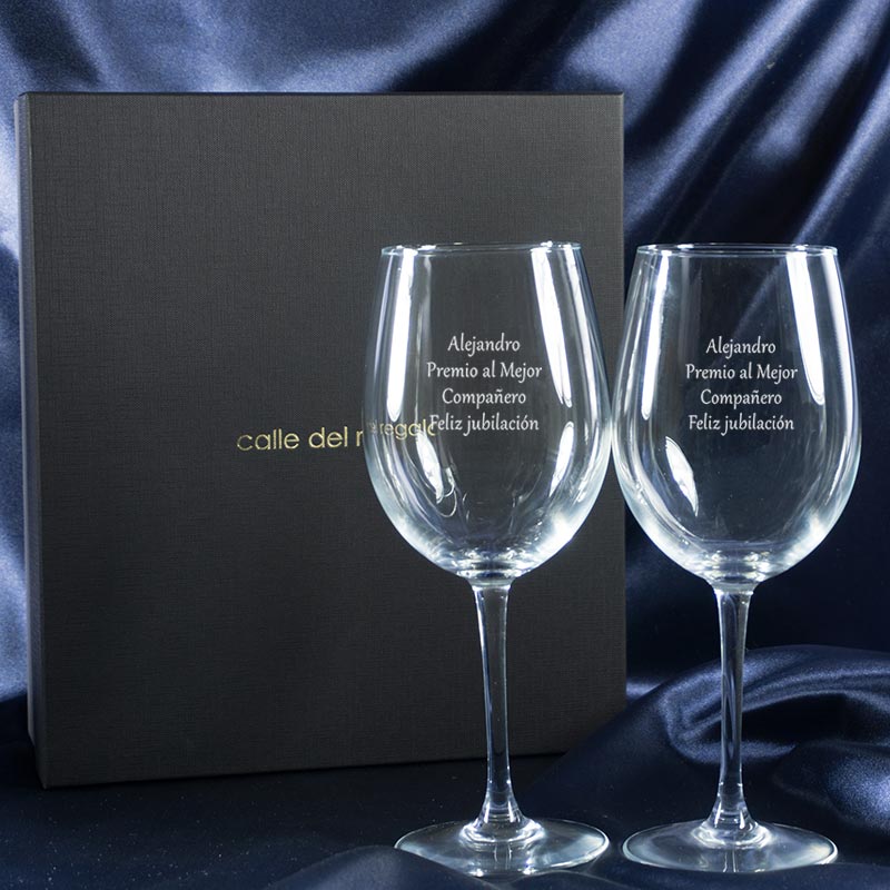Regalos personalizados: Cristalería personalizada: Copas de vino jubilación