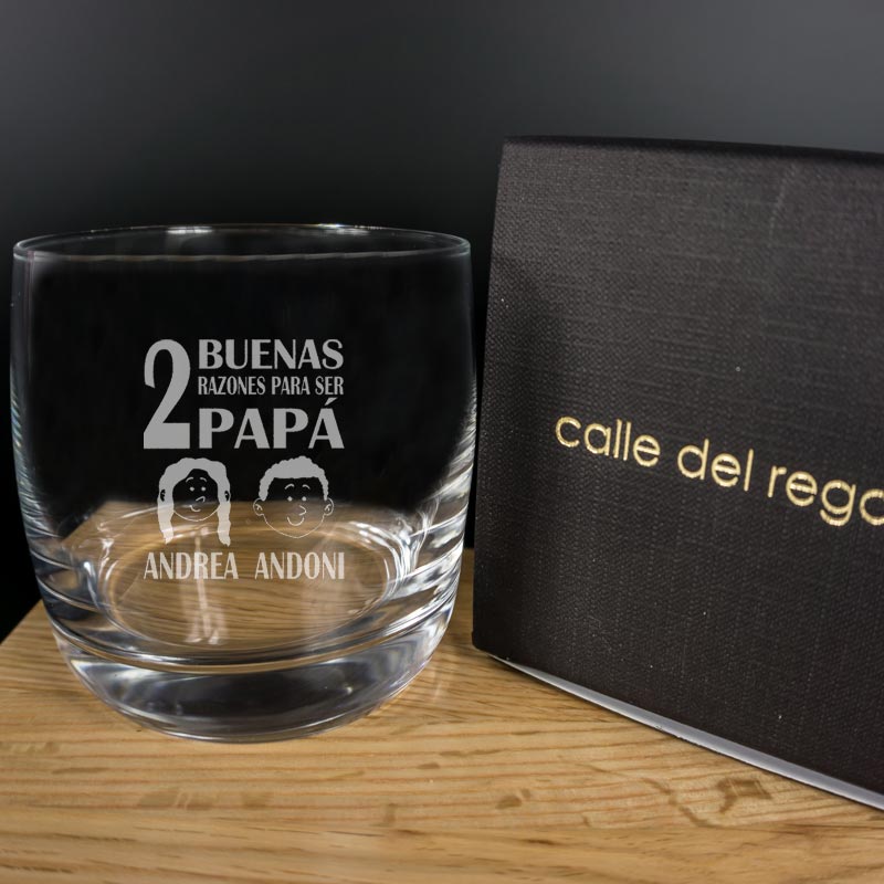 Regalos personalizados: Cristalería personalizada: Vaso de whisky razones para ser papá