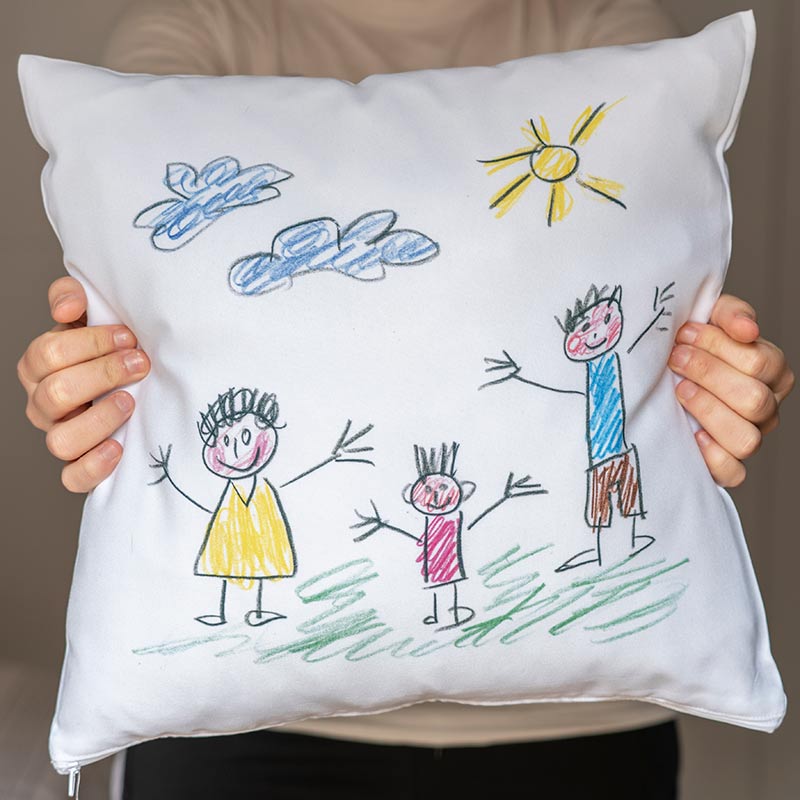 Regalos personalizados: Diseño y decoración: Cojín cuadrado con el dibujo de tu hijo