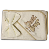 Regalos Ropa ni�os y beb�s bordada: Capa de ba�o conejitos personalizada + guante 