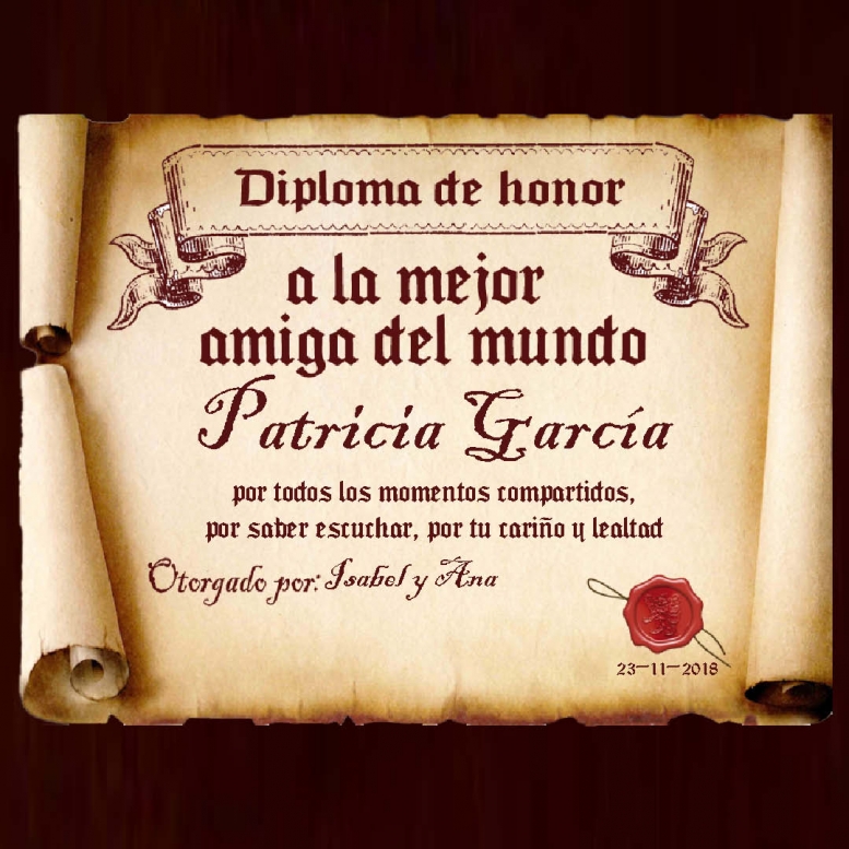 Diploma pergamino a la mejor amiga
