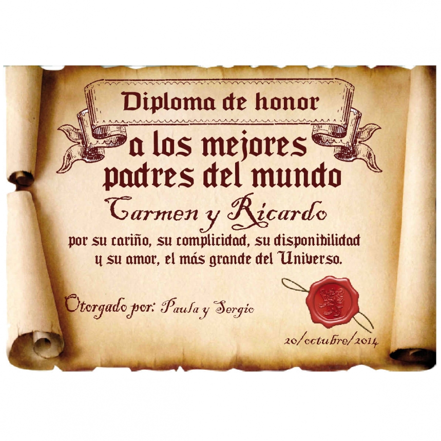 Diseño y decoración: Diploma pergamino a los mejores padres del mundo Diseño y decoración: Diploma pergamino a los mejores padres del mundo