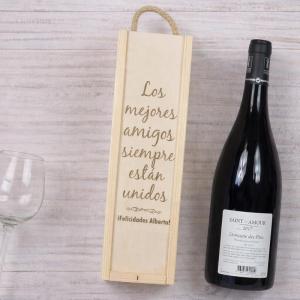 Caja botella de vino con texto grabado