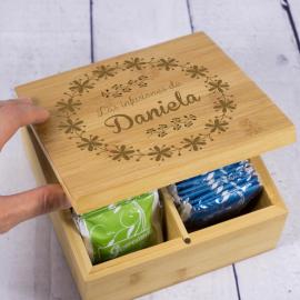 Caja de té de madera grabada en Bambú Caja de té de madera grabada en Bambú