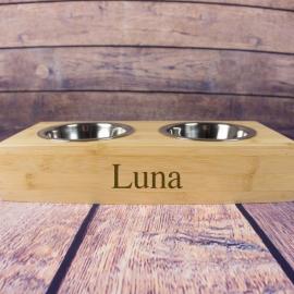 Comedero de bambú para mascota personalizado