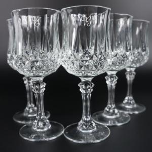 Juego de 6 copas de vino talladas grabadas