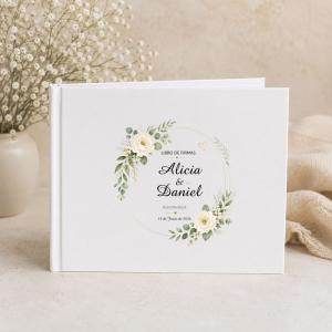 Libro de firmas de boda personalizado elegante con nombres y fecha