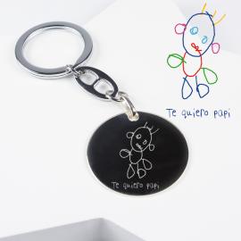 Llavero de plata con el dibujo de tu hijo grabado Llavero de plata con el dibujo de tu hijo grabado