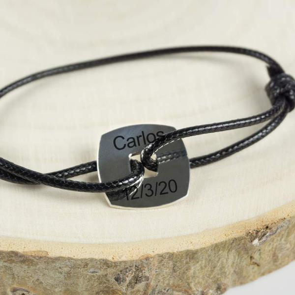 Pulsera de plata ficha cuadrada personalizada