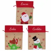 Bolsa regalo de Navidad bordada efecto lino