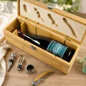 Caja sumiller Bamb&uacute; grabada con vino personalizado