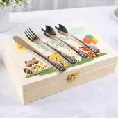 Cubiertos infantiles personalizados en caja de madera