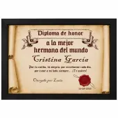 Diploma pergamino a la mejor hermana