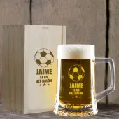 Jarra de cerveza "El as del bal&oacute;n" con estuche