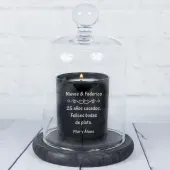 Vela grabada con dedicatoria con campana de cristal