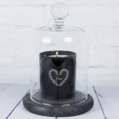 Vela grabada con nombre con campana de cristal