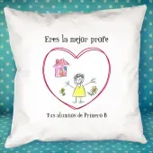 Coj&iacute;n personalizado coraz&oacute;n con dibujo para profe