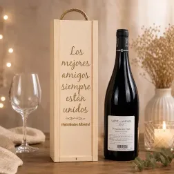 Caja botella de vino con texto grabado