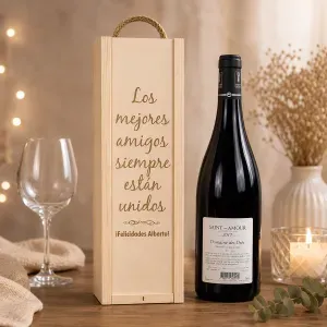 Caja botella de vino con texto grabado