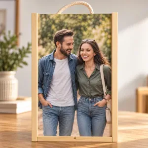 Caja de madera para botella de vino personalizada con foto