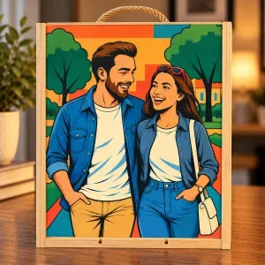 Caja de madera para vino personalizada con foto retrato IA