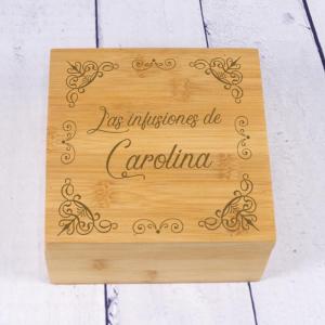 Caja de té grabada en Bambú