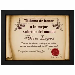 Diploma pergamino a la mejor sobrina