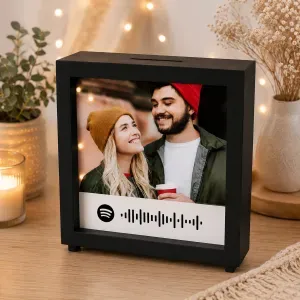 Hucha de Madera Personalizada con Foto y Código Spotify