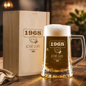 Jarra de cerveza año de nacimiento con estuche