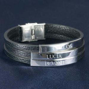 Pulsera tiras de piel grabada