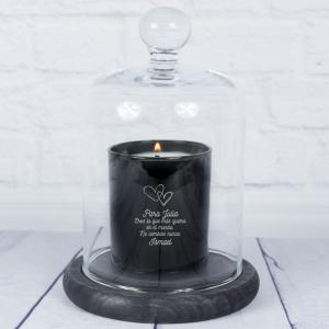 Vela grabada corazones con campana de cristal