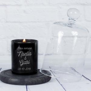 Vela personalizada para pareja con campana de cristal