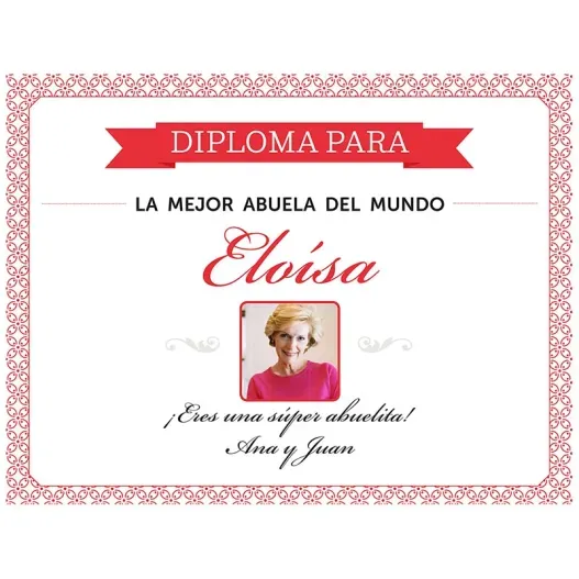 Diploma para la mejor abuela con foto