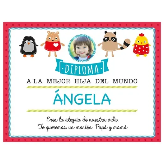 Diploma para la mejor hija con foto (Idea de regalo original)