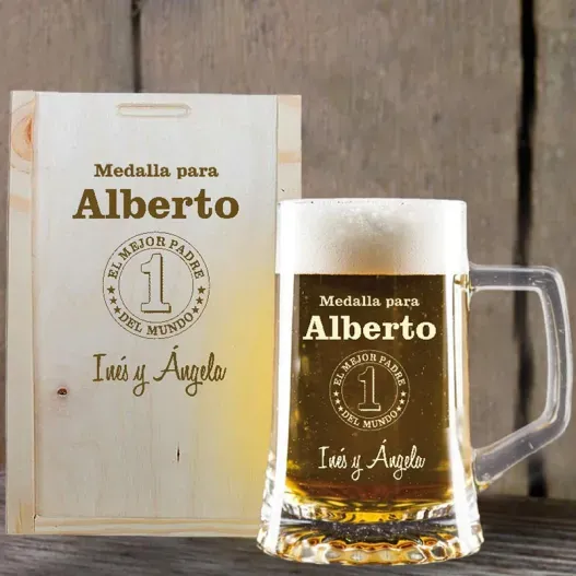 Jarra de cerveza en caja de madera para padre (Idea de regalo original)