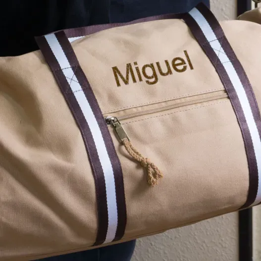 Bolsa de viaje vintage personalizada (Detalle de presentación)
