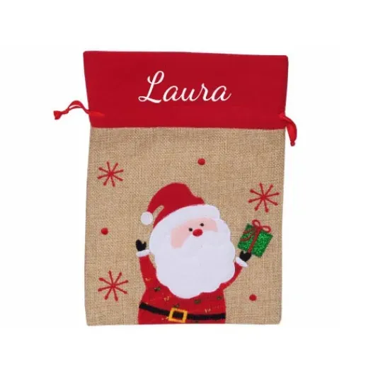 Bolsa regalo de Navidad bordada efecto lino (Detalle de presentación)