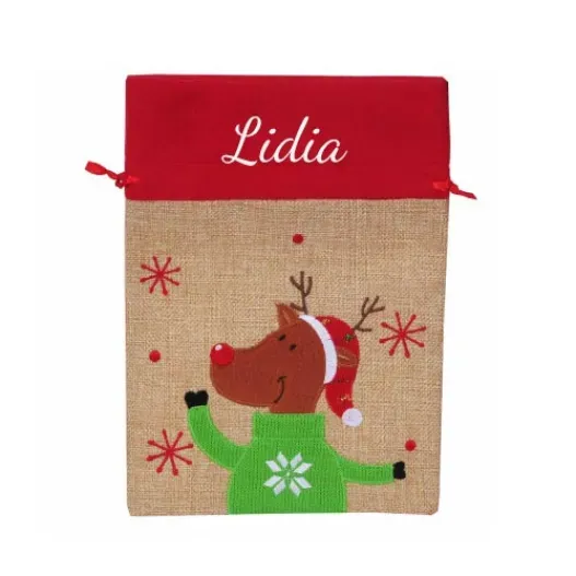 Bolsa regalo de Navidad bordada efecto lino (Vista alternativa)