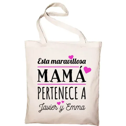 Bolsa tote bag personalizada 'Mam&aacute;' (Detalle de presentación)